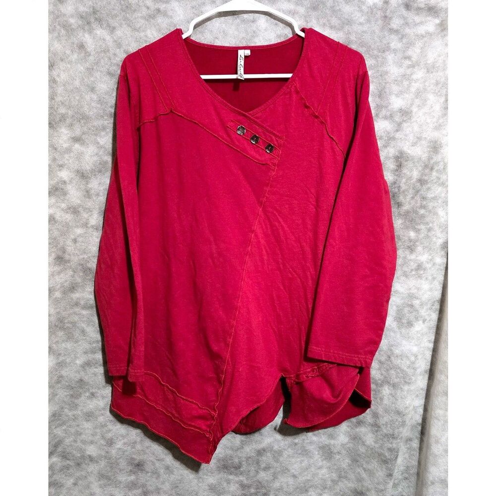 Lulu B Top Dark Red Crossover neck up&down hem Size 1X cotton/spandex